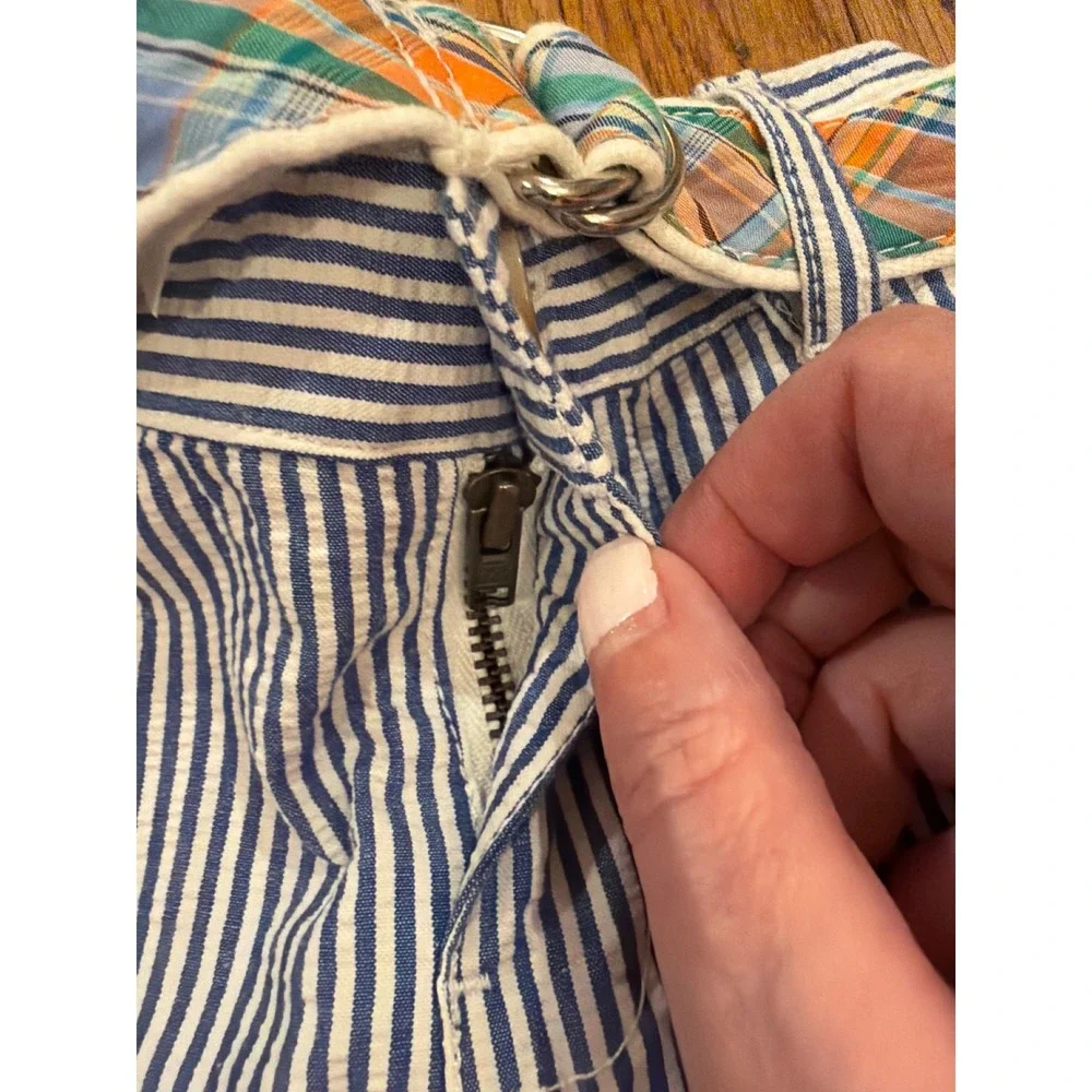 Ralph Lauren Baby Boys Blue White Seersucker Pants Plaid Belt 9M  Trousers
